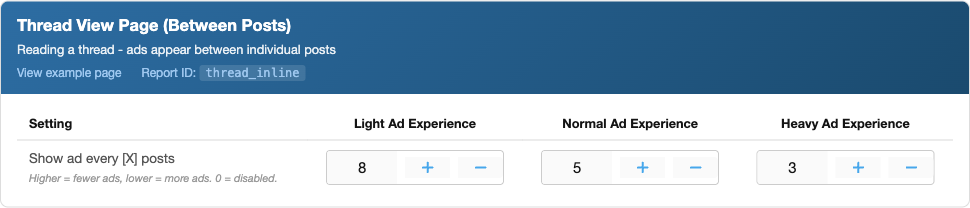 Thread View Page (Between Posts) ad unit settings card