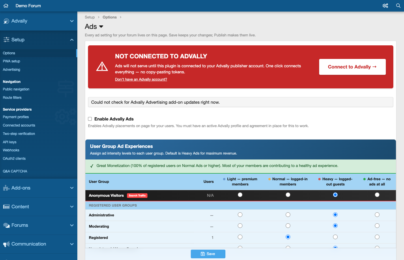 User Group Ad Experiences: ad intensity for each user group